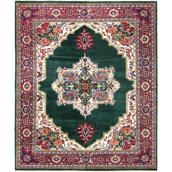 Canora Grey Brissia Handmade HandKnotted Wool Green/Red Rug Wayfair